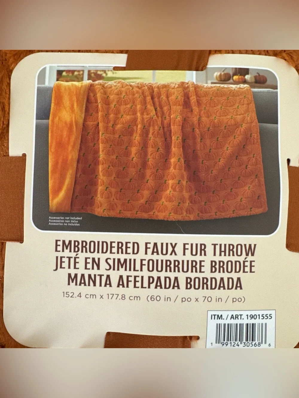 NWT Costco Halloween Faux Fur Throw Blanket - Orange Pumpkin